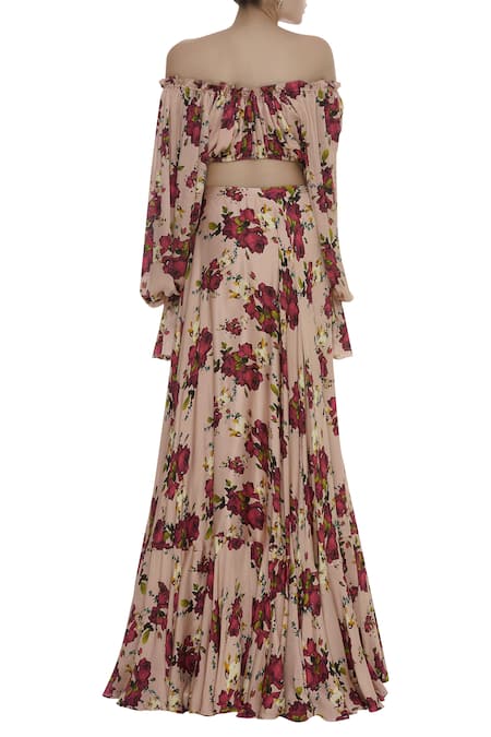 Shehlaa Khan Floral printed lehenga with off-shoulder blouse 