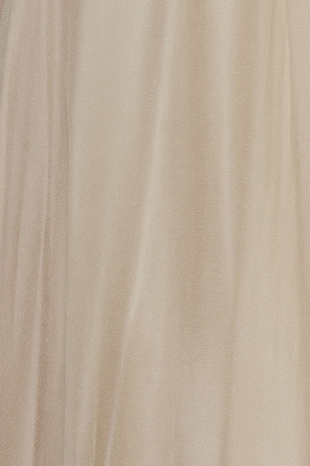 Shehlaa Khan_Gold Tulle Embroidered Lace V Neck Lehenga Set _at_Aza_Fashions