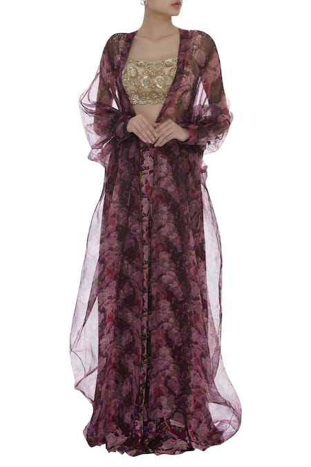 Shehlaa Khan Sequin embroidered bustier & palazzo set with cape 