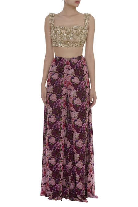 Shop_Shehlaa Khan_Beige Mandarin Collar Sequin Embroidered Bustier And Palazzo Set With Cape _Online_at_Aza_Fashions