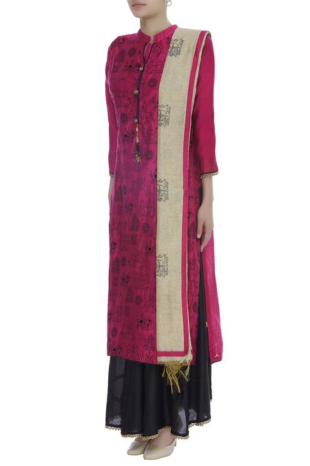 Nazaakat By Samara Singh Black Cotton Embroidered Kurta Skirt Set 3