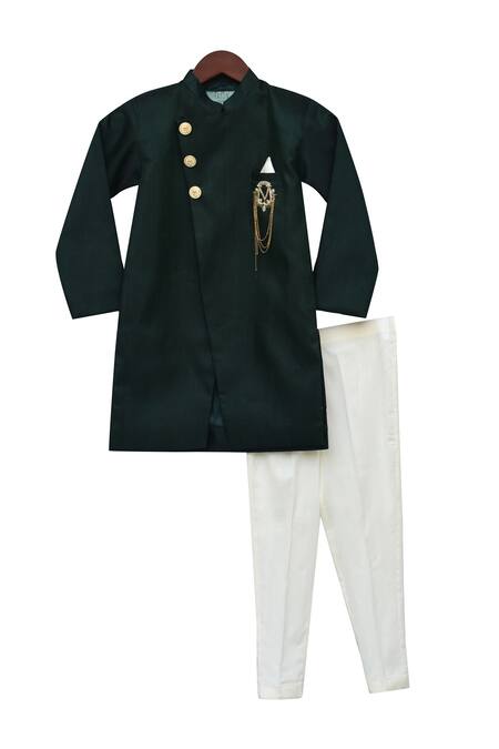 Fayon Kids White Cotton, Silk Metallic Thread Overlap Kurta With Churidaar Online at Aza Fashions Fayon Kids_White Cotton, Silk Metallic Thread Overlap Kurta With Churidaar _Online_at_Aza_Fashions