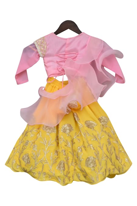 Fayon Kids Embroidered Blouse With Lehenga & Ruffle Dupatta 