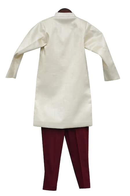 Shop Fayon Kids White Cotton, Silk Overlap Style Kurta With Pants at Aza Fashions Shop_Fayon Kids_White Cotton, Silk Overlap Style Kurta With Pants _at_Aza_Fashions
