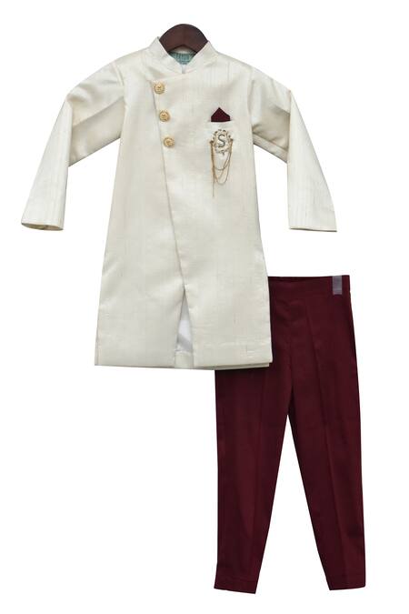 Fayon Kids White Cotton, Silk Overlap Style Kurta With Pants Online at Aza Fashions Fayon Kids_White Cotton, Silk Overlap Style Kurta With Pants _Online_at_Aza_Fashions