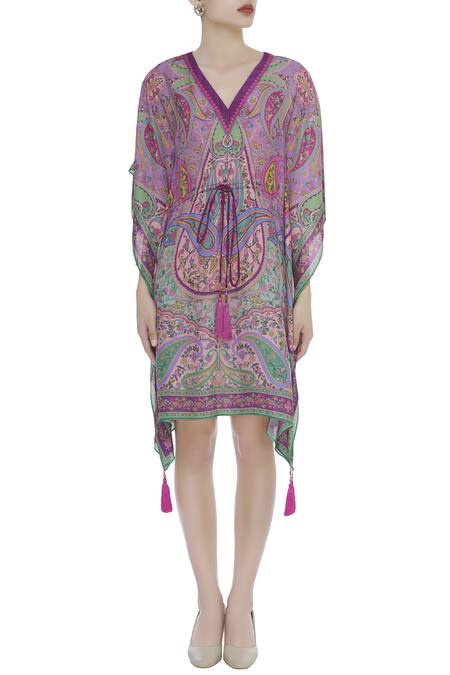 Shop_Siddhartha Bansal_Purple Printed Kimono Dress _Online_at_Aza_Fashions