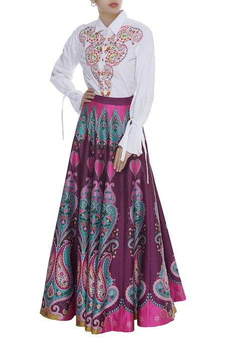 Siddhartha Bansal Maroon Paisley Printed Maxi Skirt