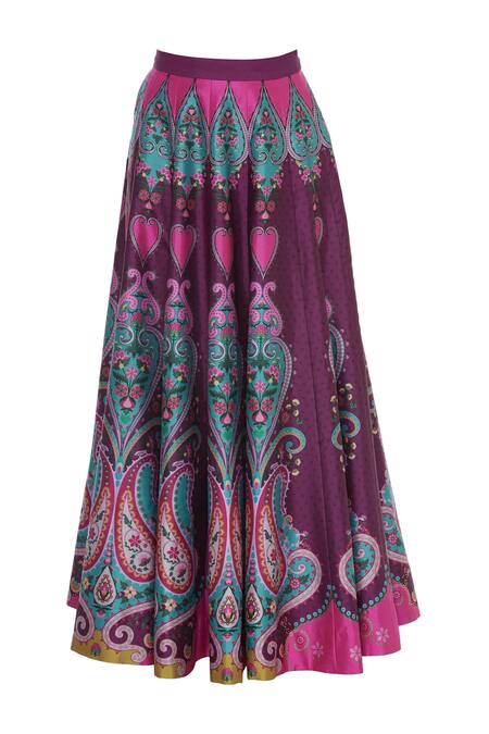 Shop_Siddhartha Bansal_Maroon Paisley Printed Maxi Skirt_at_Aza_Fashions