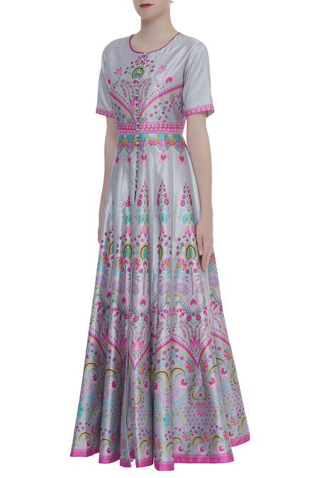 Buy_Siddhartha Bansal_Grey Anarkali Style Front Open Tunic _Online_at_Aza_Fashions