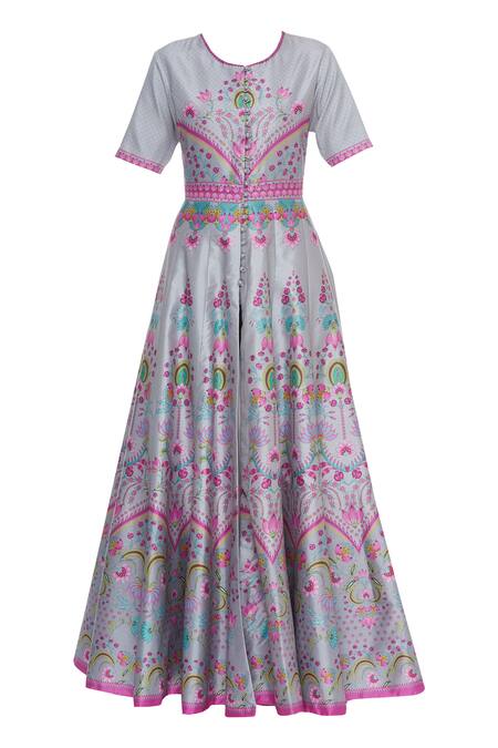 Shop_Siddhartha Bansal_Grey Anarkali Style Front Open Tunic _Online_at_Aza_Fashions