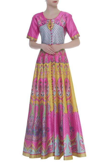 Siddhartha Bansal Pink Printed Anarkali Style Loop Hole Buttons Tunic