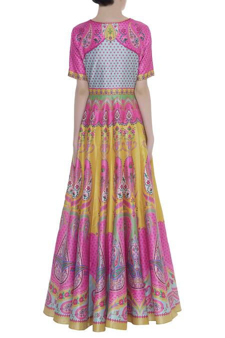Shop Siddhartha Bansal Pink Printed Anarkali Style Loop Hole Buttons Tunic at Aza Fashions Shop_Siddhartha Bansal_Pink Printed Anarkali Style Loop Hole Buttons Tunic _at_Aza_Fashions