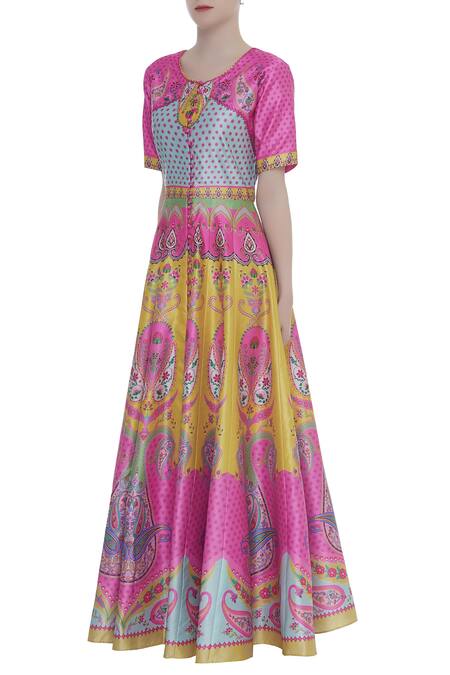 Buy Siddhartha Bansal Pink Printed Anarkali Style Loop Hole Buttons Tunic Online at Aza Fashions Buy_Siddhartha Bansal_Pink Printed Anarkali Style Loop Hole Buttons Tunic _Online_at_Aza_Fashions