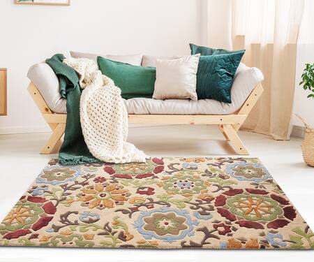 Littlelooms Multi Color Hand Tufted Blend Of 50% New Zealand Wool And50% Classic Floral Rug