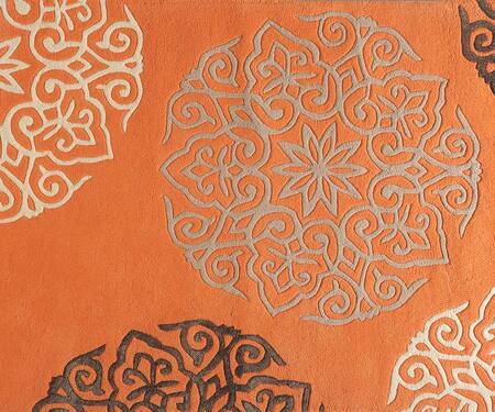 Shop Littlelooms Orange Hand Tufted Blend Of 50% New Zealand Wool And50% Pure Classic Medallion Rug at Aza Fashions Shop_Littlelooms_Orange Hand Tufted Blend Of 50% New Zealand Wool And50% Pure Classic Medallion Rug_at_Aza_Fashions