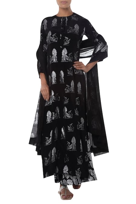 Masaba Black Rabbit Foil Printed Kurta Palazzo Set