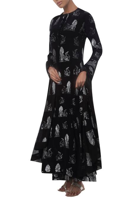 Masaba Black Rabbit Foil Printed Kurta Palazzo Set Online at Aza Fashions Masaba_Black Rabbit Foil Printed Kurta Palazzo Set_Online_at_Aza_Fashions