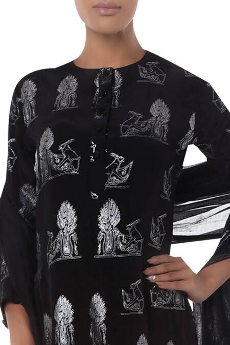 Buy Masaba Black Rabbit Foil Printed Kurta Palazzo Set Online at Aza Fashions Buy_Masaba_Black Rabbit Foil Printed Kurta Palazzo Set_Online_at_Aza_Fashions