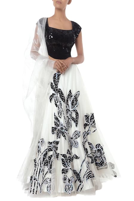 Masaba Black Applique Embroidered Lehenga Set