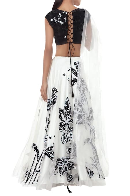 Shop_Masaba_Black Applique Embroidered Lehenga Set_at_Aza_Fashions
