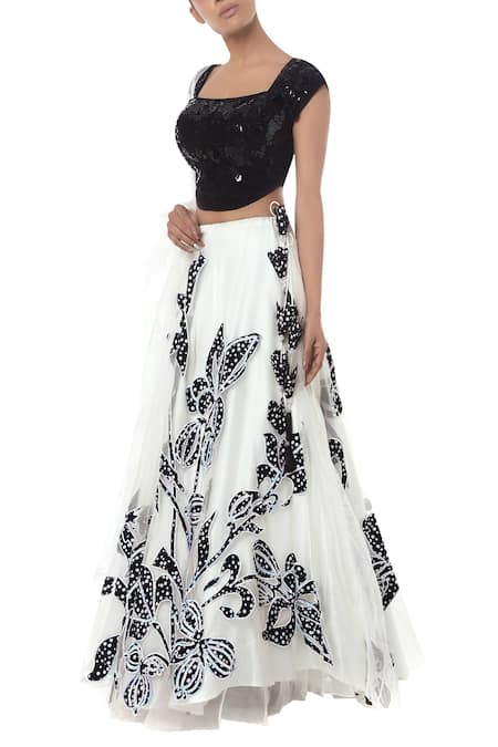 Masaba_Black Applique Embroidered Lehenga Set_Online_at_Aza_Fashions