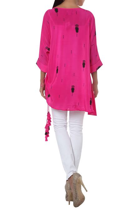 Shop_Masaba_Pink Tribal Mask Printed Tunic_at_Aza_Fashions