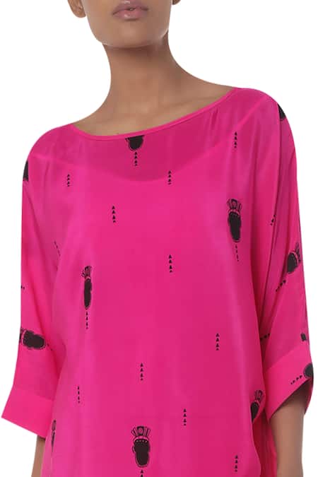 Masaba_Pink Tribal Mask Printed Tunic_Online_at_Aza_Fashions