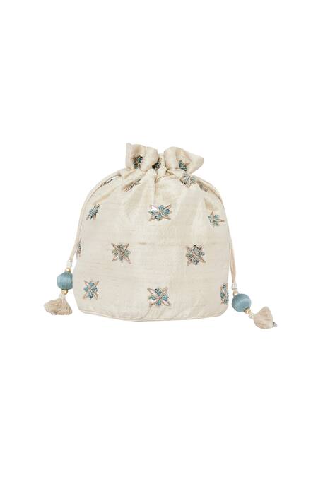 Shop Anita Dongre Cream Embroidered Potli Bag at Aza Fashions Shop_Anita Dongre_Cream Embroidered Potli Bag_at_Aza_Fashions