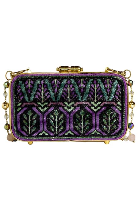 Rossoyuki Glass Bead Embroidered Rectangular Clutch 