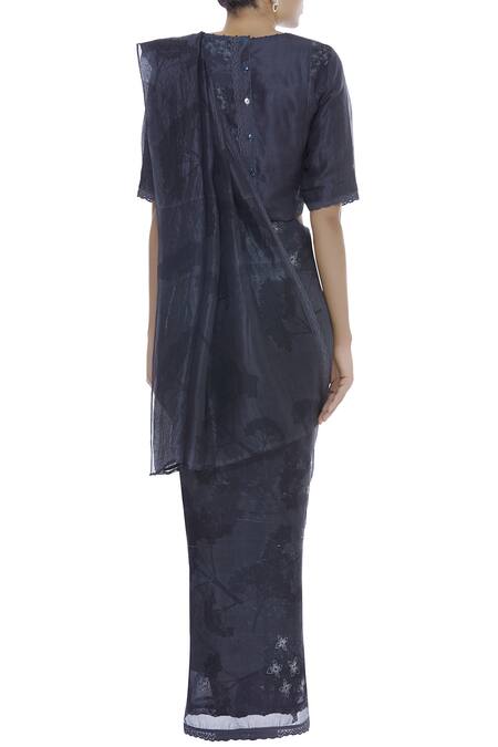 Shop Shagun Manchanda Grey Silk Organza Embroidered Handcrafted And Saree at Aza Fashions Shop_Shagun Manchanda_Grey Silk Organza Embroidered Handcrafted And Saree _at_Aza_Fashions