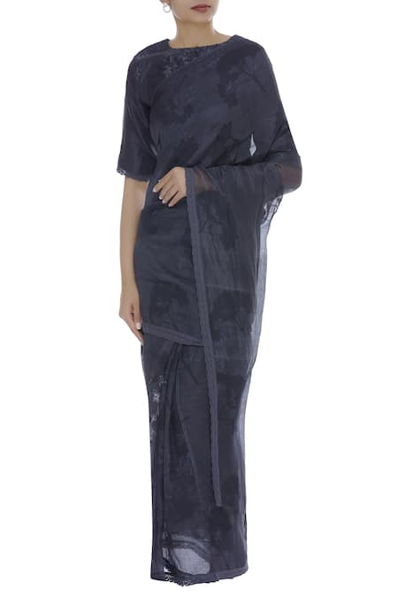 Shagun Manchanda Grey Silk Organza Embroidered Handcrafted And Saree Online at Aza Fashions Shagun Manchanda_Grey Silk Organza Embroidered Handcrafted And Saree _Online_at_Aza_Fashions