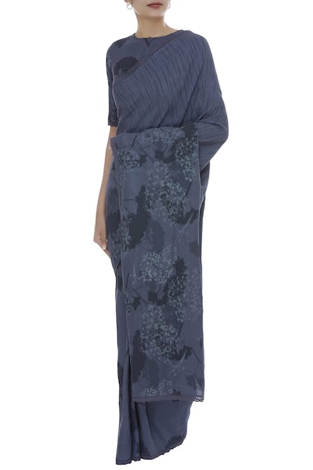 Shagun Manchanda Grey Linen Handpainted Hand Saree 