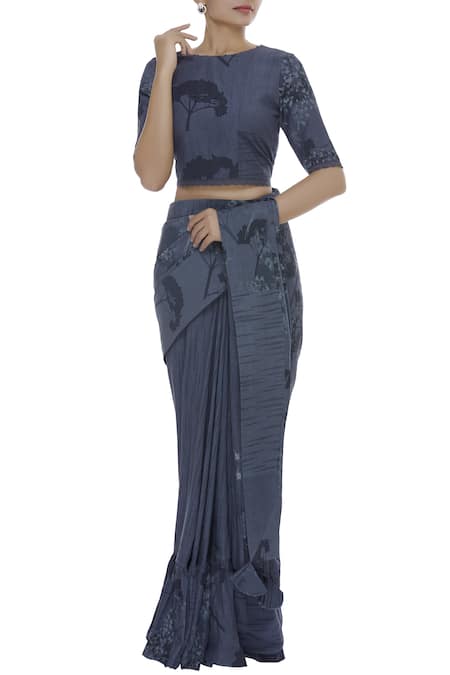 Shop Shagun Manchanda Grey Hand Painted And Embroidered Blouse at Aza Fashions Shop_Shagun Manchanda_Grey Hand Painted And Embroidered Blouse _at_Aza_Fashions