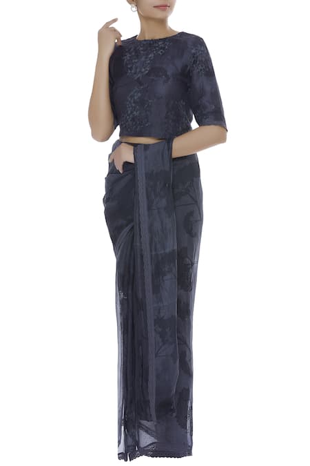 Shagun Manchanda Grey Embroidery Hand Painted Blouse 