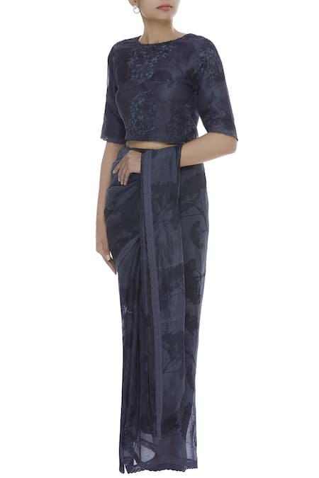 Shop Shagun Manchanda Grey Hand Painted Blouse at Aza Fashions Shop_Shagun Manchanda_Grey Hand Painted Blouse _at_Aza_Fashions