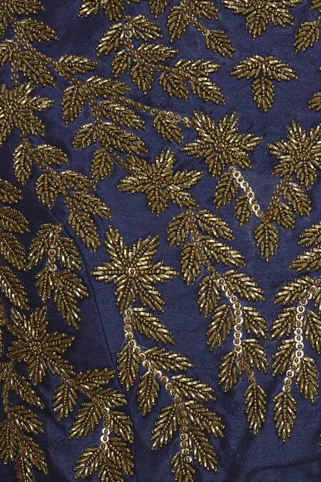 Vandana Sethi_Blue Silk Embroidered Off Shoulder Pleated Lehenga With Blouse And Dupatta_at_Aza_Fashions