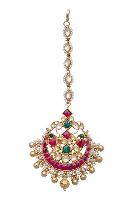 Belsi's Gold Plated Kundan Maangtikka With Beads