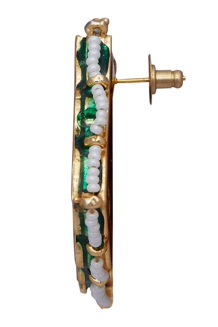 Shop Just Shradhas Gold Plated Pearls, Diamonds, Stones Kundan Embedded Stud Earrings Online at Aza Fashions Shop_Just Shradhas_Gold Plated Pearls, Diamonds, Stones Kundan Embedded Stud Earrings _Online_at_Aza_Fashions