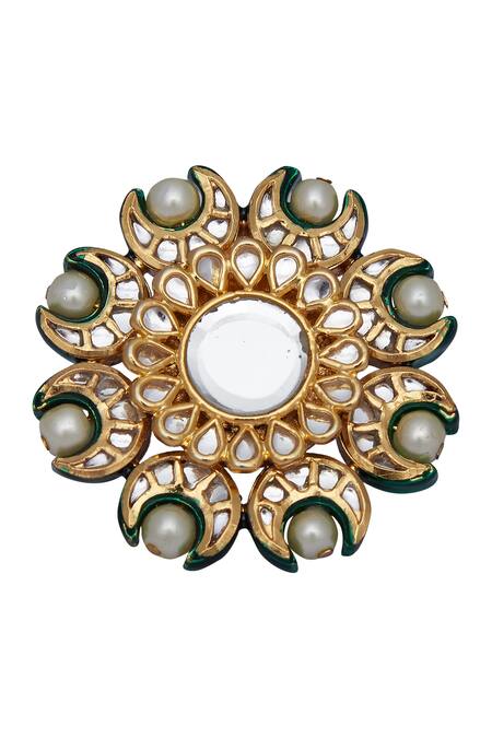 Just Shradhas Gold Plated Stones, Pearls Meenakari Oversized Cocktail Ring Online at Aza Fashions Just Shradhas_Gold Plated Stones, Pearls Meenakari Oversized Cocktail Ring _Online_at_Aza_Fashions