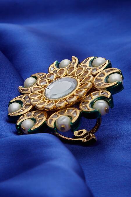 Buy Just Shradhas Gold Plated Stones, Pearls Meenakari Oversized Cocktail Ring Online at Aza Fashions Buy_Just Shradhas_Gold Plated Stones, Pearls Meenakari Oversized Cocktail Ring _Online_at_Aza_Fashions