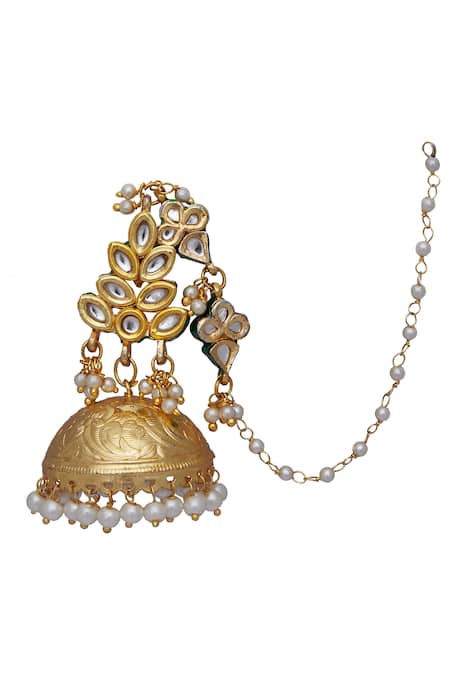 Just Shradhas Gold Plated Kundan Leaf Dangling Jhumka Earrings Online at Aza Fashions Just Shradhas_Gold Plated Kundan Leaf Dangling Jhumka Earrings _Online_at_Aza_Fashions