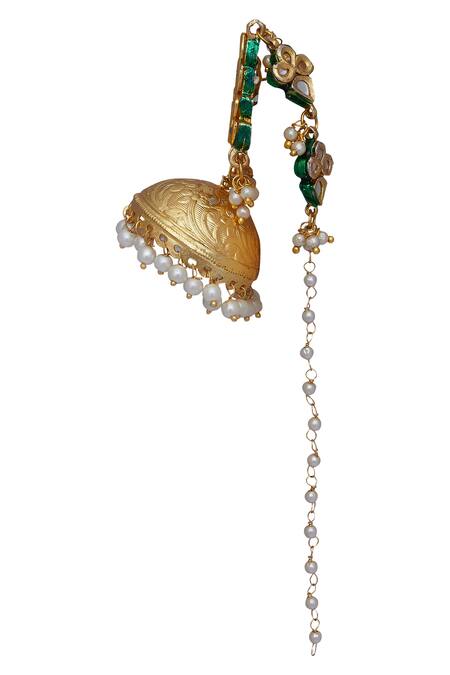 Shop Just Shradhas Gold Plated Kundan Leaf Dangling Jhumka Earrings Online at Aza Fashions Shop_Just Shradhas_Gold Plated Kundan Leaf Dangling Jhumka Earrings _Online_at_Aza_Fashions
