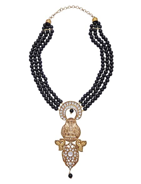 Art Karat Black Multi String Bead Necklace