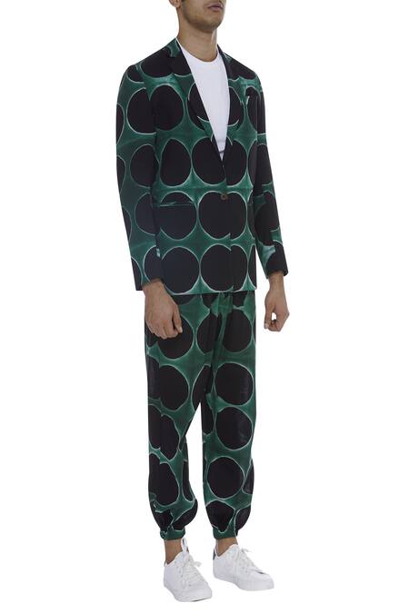 The Pot Plant Clothing_Black Circular Hand Dyed Blazer_Online_at_Aza_Fashions