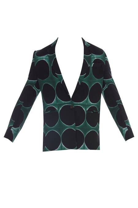 Shop_The Pot Plant Clothing_Black Circular Hand Dyed Blazer_Online_at_Aza_Fashions