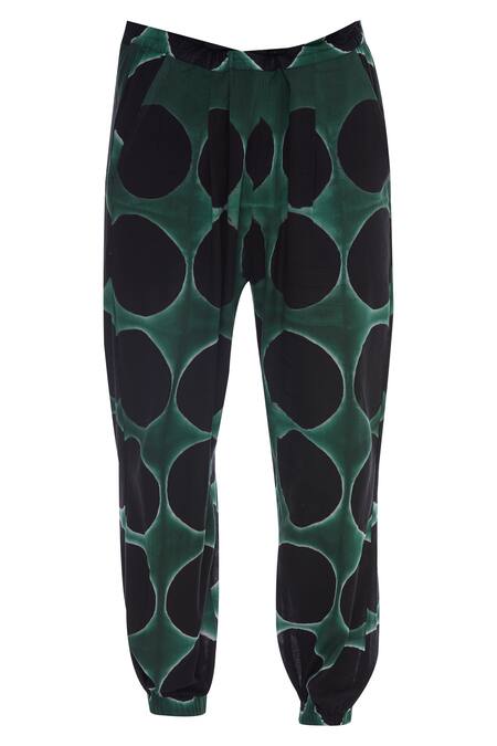 Shop The Pot Plant Clothing Black Circular Hand Dyed Joggers at Aza Fashions Shop_The Pot Plant Clothing_Black Circular Hand Dyed Joggers_at_Aza_Fashions