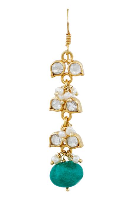 Shop Anita Dongre Gold Plated Indian Architecture Inspired Quartz Earrings at Aza Fashions Shop_Anita Dongre_Gold Plated Indian Architecture Inspired Quartz Earrings_at_Aza_Fashions