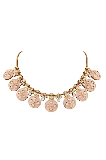 Anita Dongre Gold Plated Architecture Inspired Rose Enamel Coin Necklace