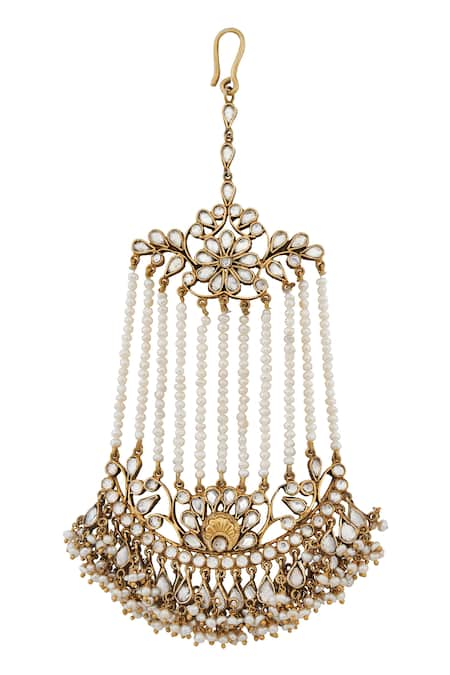 Anita Dongre Gold Plated Architecture Inspired Crystal Pasa With Pearl Strings