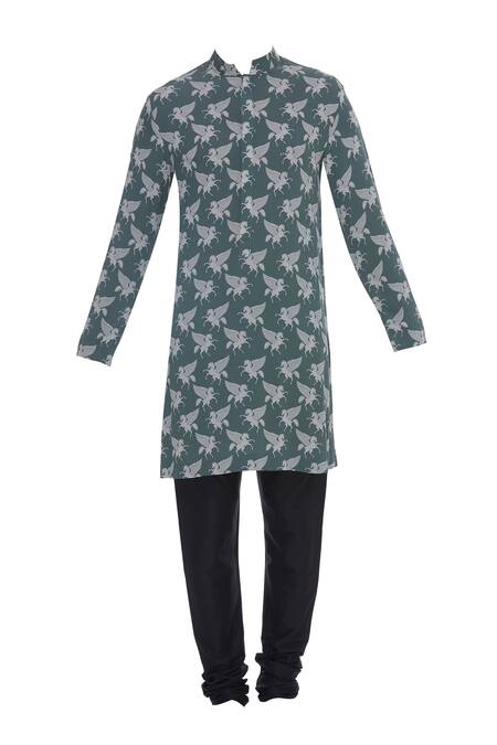 Manish Malhotra_Blue Unicorn Printed Kurta With Jacket And Churidar_Online_at_Aza_Fashions